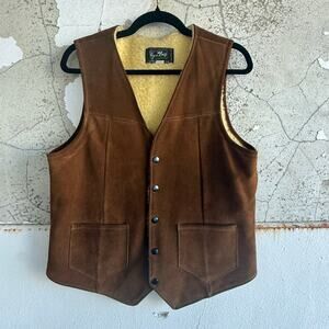Vintage 70s Leather Vest Joo Kay Western Ranchwear Brown Leather Sherpa Lined 40